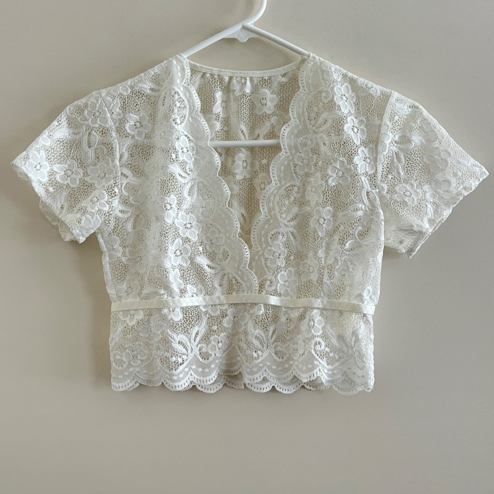 Floral Sheer Lace  Cropped Top Small Fairy Cottage Coquette Feminine Festival